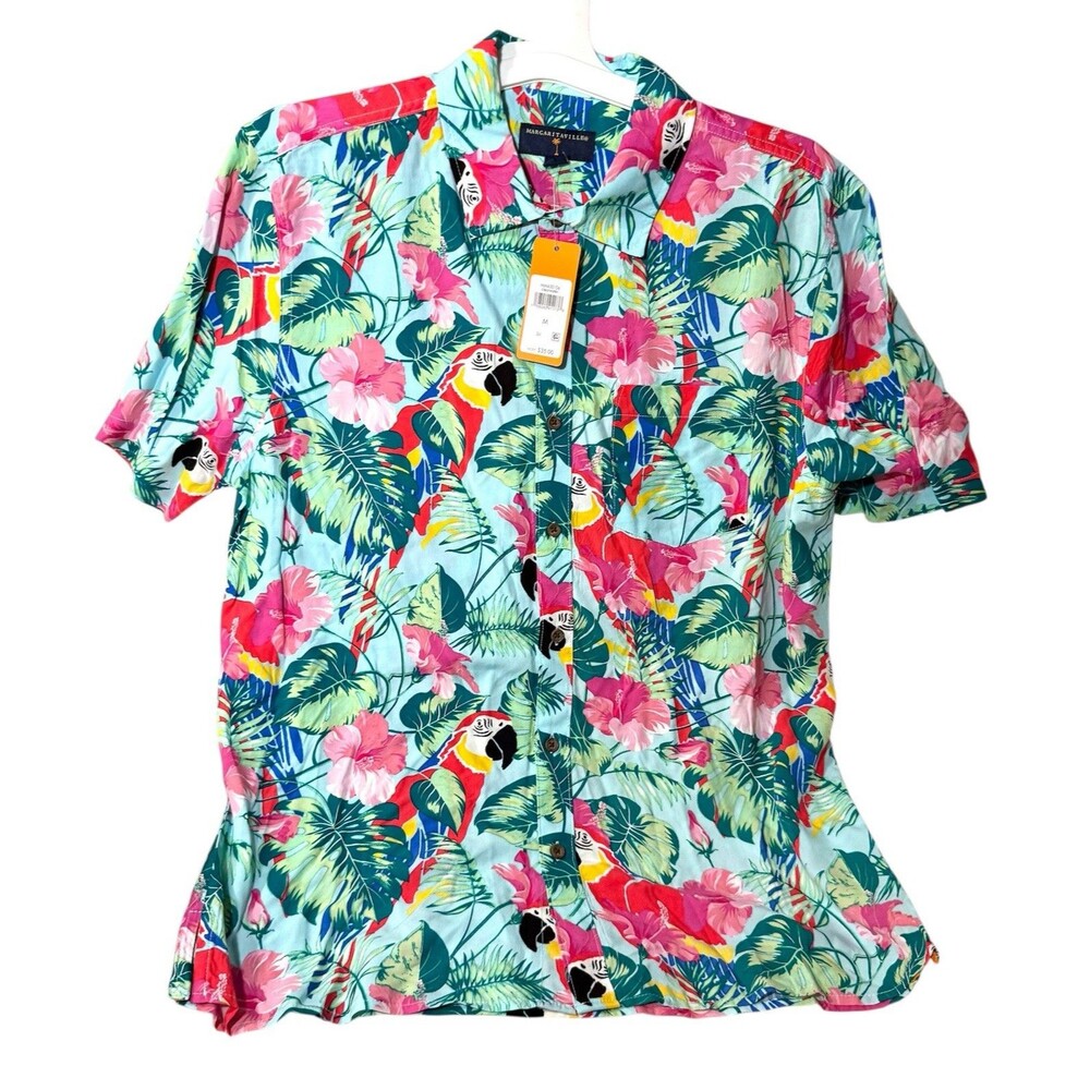 Margaritaville Casual Button Down Collared Men's Shirt Parrot Beach Size M